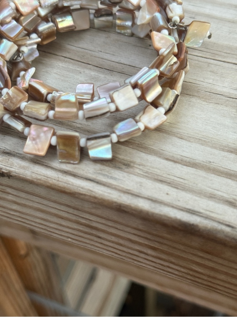 Custom made beautiful iridescent Shell Bead Coil Bracelet - Champagne